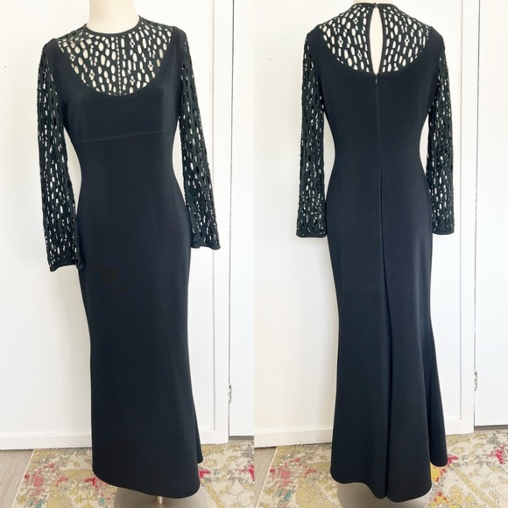 Vintage Long Sleeve Maxi Dress Crochet‎ Keyhole Detail Mod 60’s